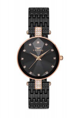 Ferro Venedik Analog Crystals Round Dial Women's Watch with Bracelet Strap