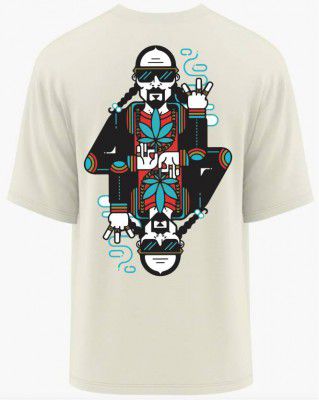 Fest Grab Men Printed Round Neck Cotton Blend White T-Shirt