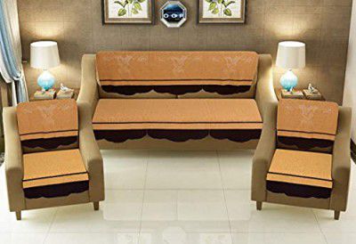 FESTIVAL HOME FURNISHINGS Cotton Fabric Net 5 Seater Sofa Covers (Beige, Standard) - 10 Pieces Set