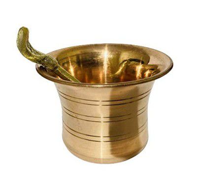 FESTIVE INDIA gopld Pooja Amrit Panchapatra-Pali in Brass god Gift (Size:- 4x4x5CM)
