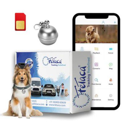 FeTaca® Smart Bell Shaped Pet GPS Tracker for Dogs, Cats & Other Animals with Lifetime FreeTracking Platform & 1 Year Data SIM Subscription