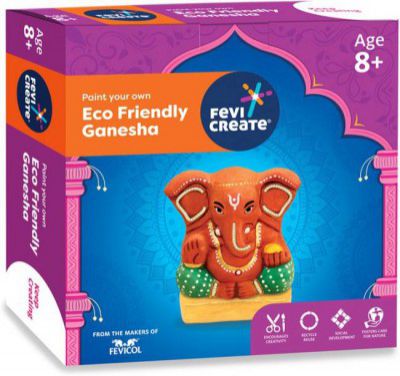 Fevicreate Eco-Friendly DIY Ganesha Kit, Paint Your Own Water Soluble Clay Ganapati Idol Decorative Showpiece - 20 cm  (Clay, Multicolor)