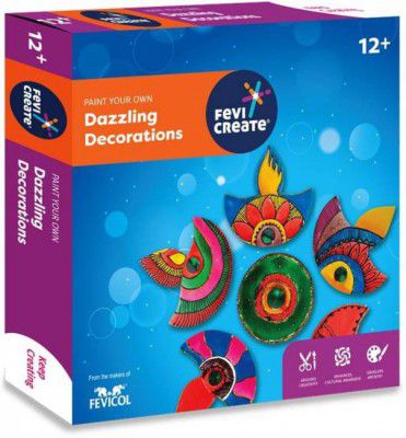 Fevicreate Paint your Own Dazzling Decorations, Kit includes Tealight holders For 12 Year+ Rangoli Stencil