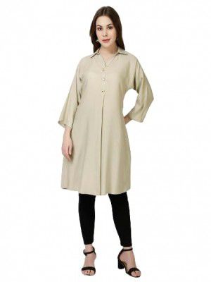 FFU Womens Spread Collar Drop Shoulder Sleeves A-Line Linen Kurta