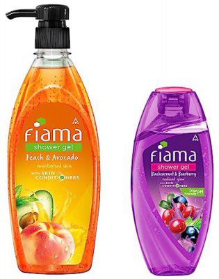 Fiama Black Currant and Bearberry Radiant Glow Shower Gel, 250ml And Fiama Peach And Avocado Mild Dew Shower Gel, 500ml