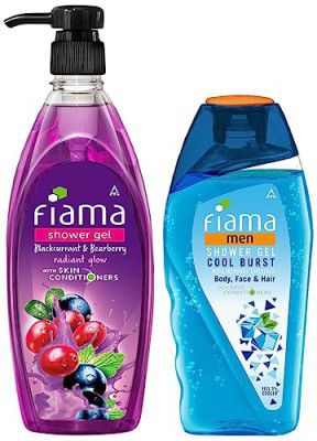 Fiama Blackcurrant And Bearberry Shower Gel, 500ml & Men Cool Burst Shower Gel, 250ml Combo
