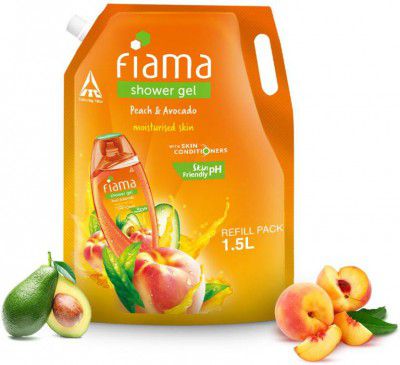 FIAMA Body Wash Shower Gel Peach & Avocado Value Pouch, For Moisturized Skin (1.5 L)