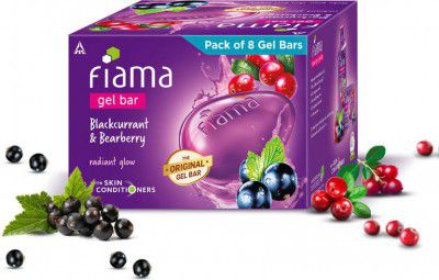 FIAMA Gel Bar Blackcurrant and Bearberry, Radiant Glowing Skin, with Skin Conditioners (8 x 125 g)
