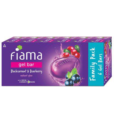 Fiama Gel Bar Blackcurrant And Bearberry, With Skin Conditioners For Moisturized, Radiant & Glowing Skin, (125g - Pack of 6)