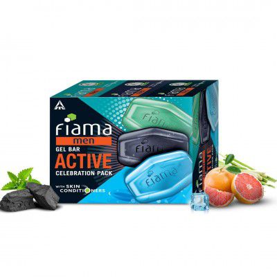 Fiama Men Gel Bar Active Celebration Pack with 3 Unique Gel Bars (125g - Pack of 3), Soap for Men, For All Sk
