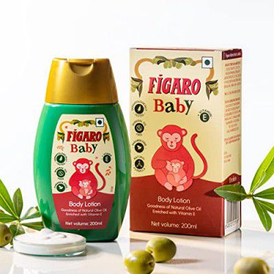 Figaro Baby Lotion | 200 ml | Natural Olive Oil | Enriched with Vitamin E | Moisturizer with Natural Formula | Paraben Free | Dermatologically Tested | Quick Absorption
