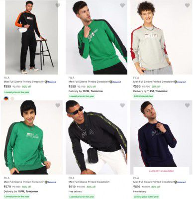 Fila Men's Sweatshirts Upto 80% Off