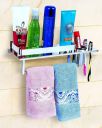 Filox Stainless Steel Multipurpose 2 Tier Bathroom Shelf with Towel Hooks/Bathroom Accessories Wall-Mount (Pack of 1)...