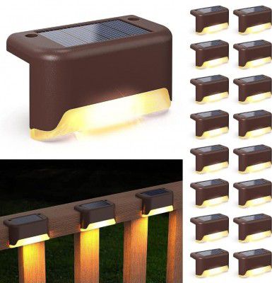 FIND STUFF Acrylonitrile Butadiene Styrene Solar Deck and Step Lights Outdoor Waterproof LED Fence Lamp (Warm White, Pack of 2)