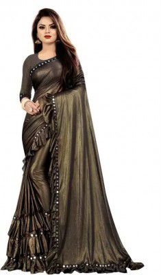 FINEFABRICS  Embellished Bollywood Lycra Blend Saree  (Brown)