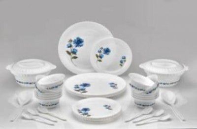 Finner Pack of 36 Plastic Unbreakable Printed Round Flourish Dinner Set | Dinner Set (White, Microwave Safe)