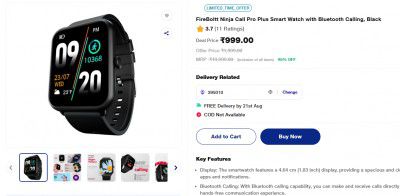 Reliance Digital Loot : FireBoltt Ninja Call Pro Plus Smart Watch with Bluetooth Calling, Black
