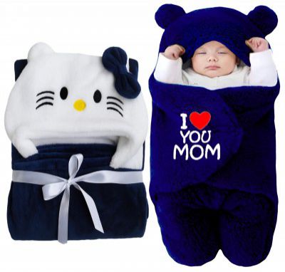 First Kick Baby Blankets New Born Combo Pack of Hooded Wrapper Sleeping Bag | Pack of 2