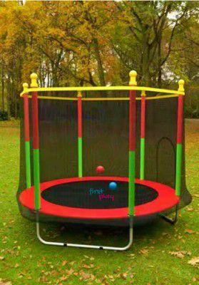 First Play 55 inch Trampoline with Safety Net & U-Shape Legs for Kids & Adults | Indoor & Outdoor Trampoline | Powerful Loading Capacity 120KG | Stainless Steel Frame & Legs (Red)