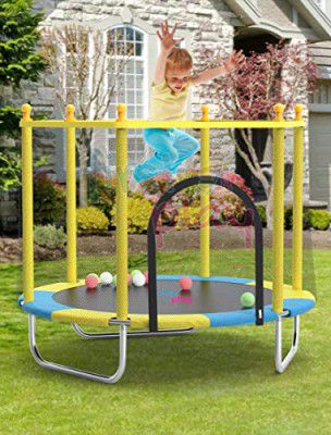 First Play 55 inch Trampoline with Safety Net & U-Shape Legs for Kids & Adults | Indoor & Outdoor Trampoline | Powerful Loading Capacity 120KG | Stainless Steel Frame & Legs (Yellow)