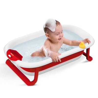 Fisher-Price Foldable Bath Tub/Bathtub for Baby 0 to 3 Years Boys & Girls. (Red-W/O Cushion)