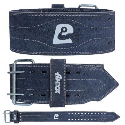 FitBox Sports Pro Weightlifting Belt – Suede Leather Gym Belt | S/M (Blue Grey)