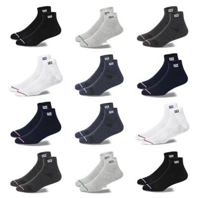 Fitness Mantra® Sports Ankle Cotton Socks | Free Size| Breathable| Daily Use| Multicolor| (12)