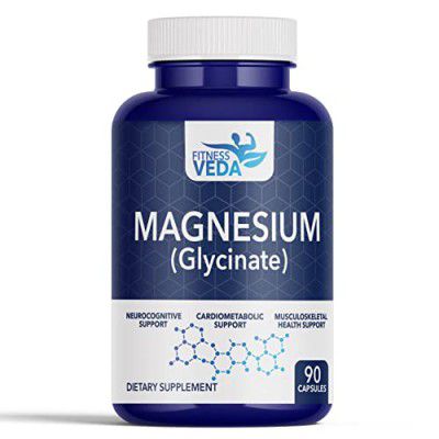 FITNESS VEDA Magnesium Glycinate 120mg - 90 Capsules, For Muscle Recovery, High Absorption Supports Muscle, Heart Health & Sleep, For Men & Women