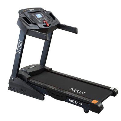Fitplus Health Services Fitkit 10K CE Certified DC-Motorized Treadmill (Inclination: Manual, Max Weight: 120 Kg) with Free at Home Installation and Connected Live Interactive Sessions - Black