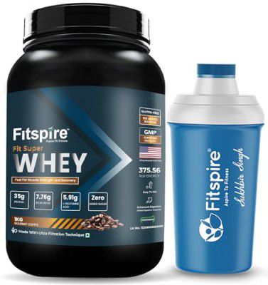 Fitspire Fit Super Whey Protein | 35g Protein | 7.8g BCAA | 100% Authentic Whey, Free Shaker (Gourmet Coffee, 1 kg / 2.2 lb, 10 Servings)