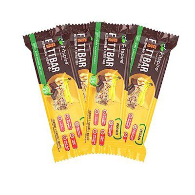 Fitspire Fitt Nutritional Energy Bar - Chocolate Banana Walnut (Pack of 4), 140 gm | Vegan energy bar | Healthy Diet Snack with Almonds, Oats, and Millets, Gluten Free and High in Protein