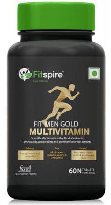 Fitspire Men Multivitamin with Grape seed extract, Vitamin C & 21 other nutrients for Overall Health, Strong Muscles & Immunity (Veg) 60s (60)