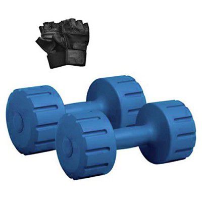 FITZON 1 kg Set Combo with One Pair Gym Gloves PVC Fixed Weight Dumbbell (2kg) (Multicolor)