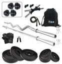 Fitzon PVC 30KG combo 343 Home Gym Set with One 3 Ft Curl + One 3 Ft Plain and One Pair Dumbbell Rods with Gym Accessories...