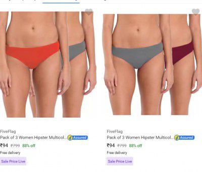 Fiveflag Womens Panties Pack of 3 at ₹94