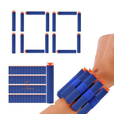 FizBiz 100 Pcs Darts Refill Pack & 1 HandStrap for Carrying Darts, Soft Foam Sticky Head Darts Bullets, Hot Fire Gun Bullet Suitable for All Types of Soft Blaster Guns - Multicolour