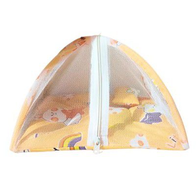 FKM Laddu Gopal Kanah ji Handcrafted Comfortable Bed/Bister/Singhasan with Mosquito Net and Pillows (Orange Printed)