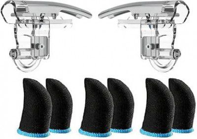 FKU 5.56 Mobile Game Controller [L1+R1] Trigger Aim Button & [3PAIR] Finger sleeve Joystick  (Black, For Mac OS, PC)