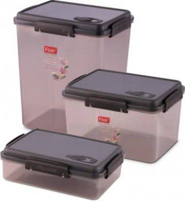 FLAIR PRO LOCK 4 SIDE LOCK RECT CONTAINER SET OF-3 1000/2600/4000ML - 7600 ml Plastic Grocery Container  (Pack of 3, Grey)