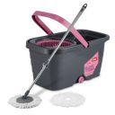 FLAIR Super Clean Pink Mop Bucket with 2 Refills - 360° Rotating Mop with Extendable Rods and Handle Lock for Efficient Floor Cleaning...