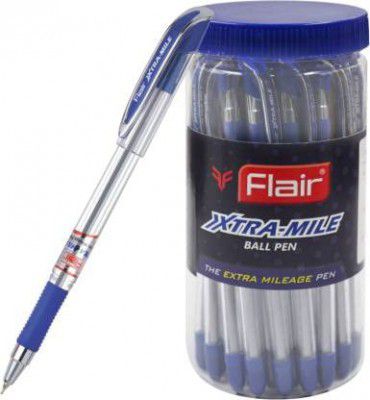 FLAIR XTRA MILE Ball Pen Jar | Tip Size 0.7 To 1 mm | Smooth Ink Flow System With Smooth & Comfortable Writing Experience | Ideal for School, Collage, Office | Blue Ink, Jar Pack Of 25