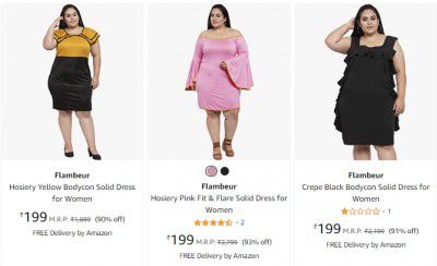Flambeur Women Solid Dress Upto 90% Off | Starts ₹199
