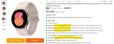 Flat ₹10,000 Prepaid Discount + Extra 10% Card Discount @ SAMSUNG Watch 5