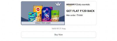 Flat ₹120 back on minimum order value ₹1000 on Daily essentials products