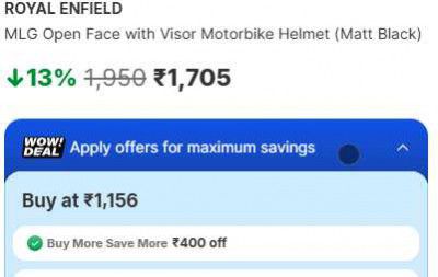 Flat ₹400 Off On Checkout On Royal Enfield mlG Helmets