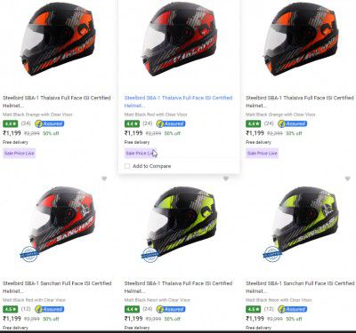50% to 70% Off On Steelbird Helmets