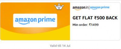Amazon Prime: Flat ₹500 CashBack on ₹1499 Subscription
