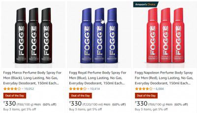 Flat 60% off on Fogg Perfume Body Spray 150ml Each (Pack of 3)
