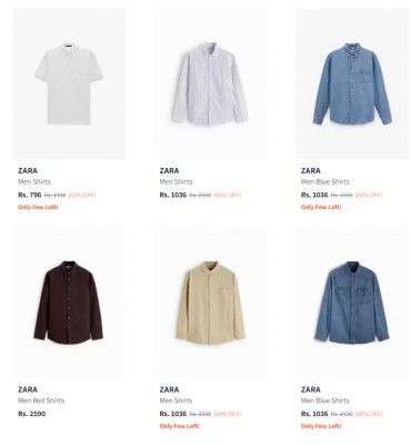 Flat 60% off: Zara Men's Shirts