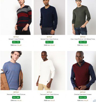 Ajio : Upto 80% Off On Netplay Mens Sweaters & Cardigans
